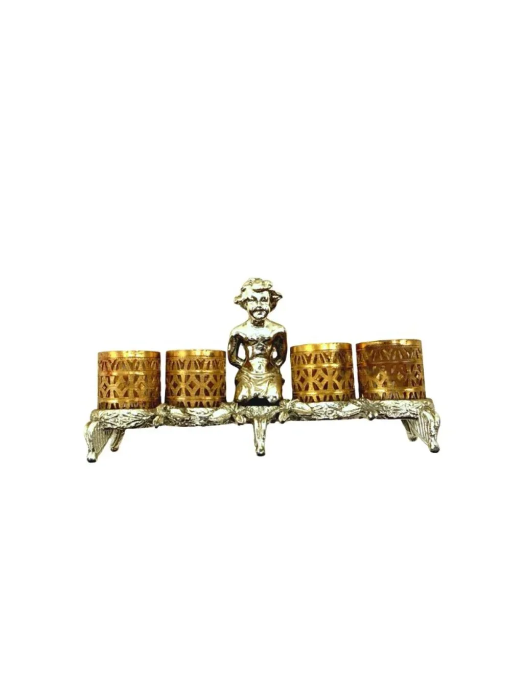 Vintage Sam Fink Gold-Tone Cherub Filigree Lipstick Holder With Four Slots